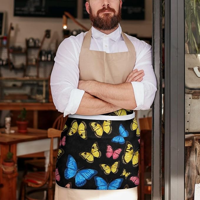 Half Apron with 3 Pockets Chef Cooking Kitchen Restaurant Aprons for Women Men