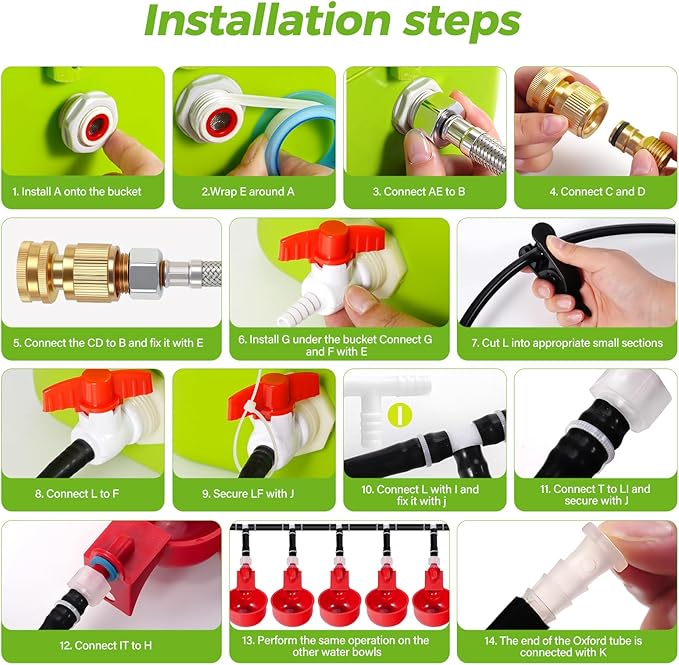 Complete Set Pipeline Automatic Chicken Waterer System, DIY Chicken Watering System with Poultry Water Cups, Chicken Waterer Feeder for Duck Quail, Removable & Washable