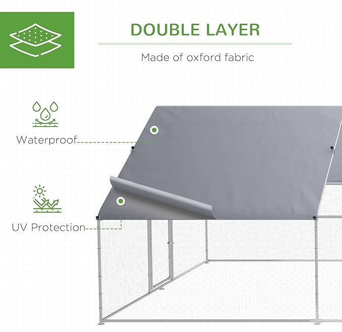 PawHut Large Chicken Coop Metal Chicken Run with Waterproof and Anti-UV Cover, Spire Shaped Walk in Fence Cage Hen House for Outdoor and Yard Farm Use, 1.26" Tube Diameter, 9.8' x 26.2' x 6.4'