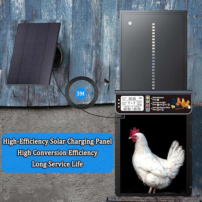 Automatic Chicken Coop Door Solar Powered, Automatic Chicken Door with Timer & Light Sensor Mix 4modes, Aluminum Alloy Chicken Coops Doors, Remote Control Solar Chicken Coop Door