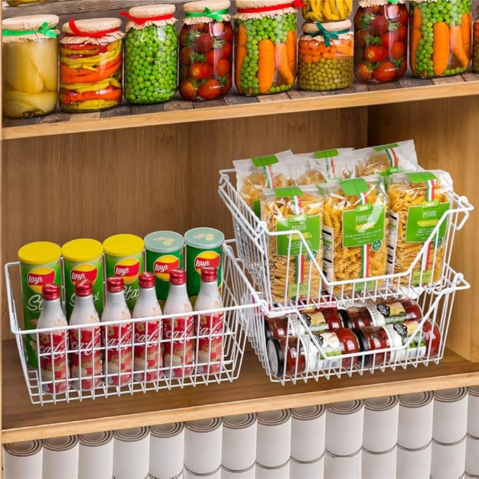 SANNO Large Freezer Baskets Metal Storage Organizer Bin Basket Wire Storage Basket for Kitchen Pantry Bathroom Set of 3 Large Metal Farmhouse Food Fruit Produce Organizer Bins