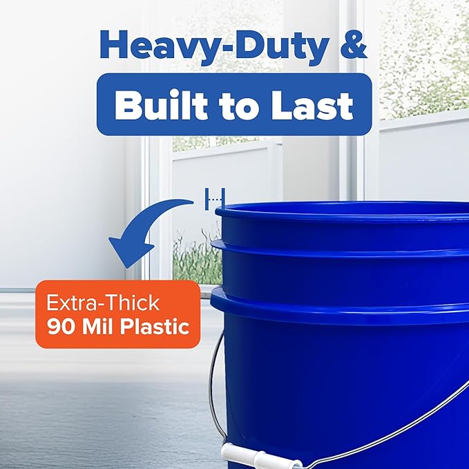 5 Gallon Bucket Only | Made in USA | Food Grade | Durable 90 Mil All Purpose Pail | BPA Free | Premium HPDE | Easy Stack and Store | Lids Not Included (Blue, 60)
