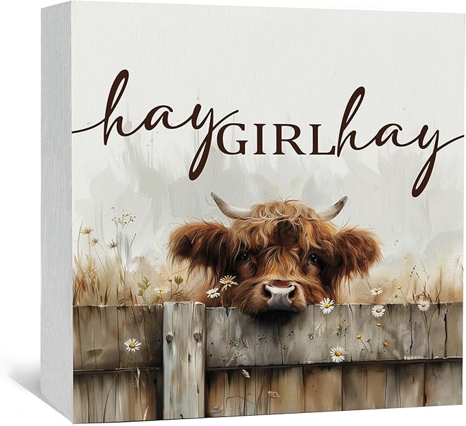 Highland Cow Bathroom Decor Sign - Farmhouse Western Animal Bathroom Decor,Rustic Farm Animal Hay Girl Hay Signs,Highland Cow Gifts for Women Signs & Plaques