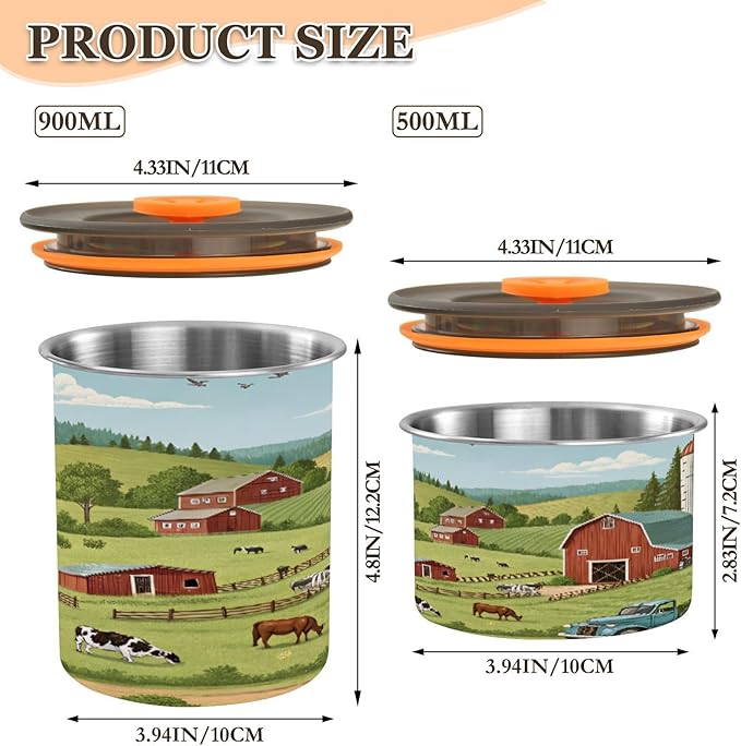Rustic Farm Meadow Coffee Canister 17oz Stainless Steel Airtight Food Storage Container with Lid for Beans/Cereal Preserval
