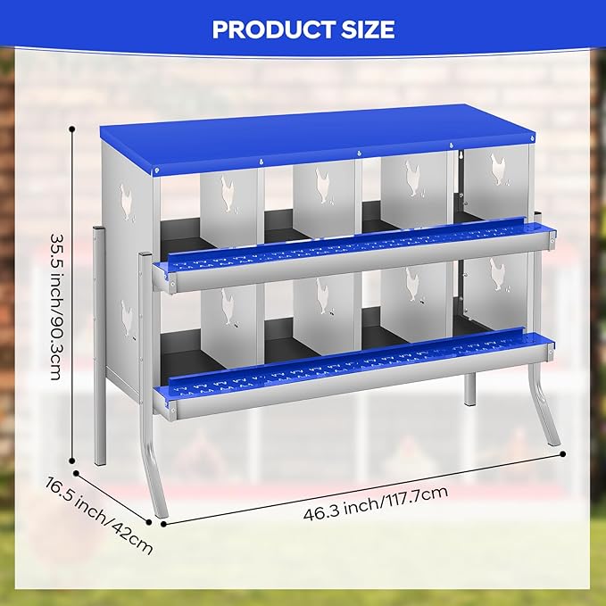 8 Compartment Chicken Nesting Box with Bracket Legs, Nesting Boxes for Chickens, Chicken Laying Boxes to Protect Eggs, Easy to Clean & Install