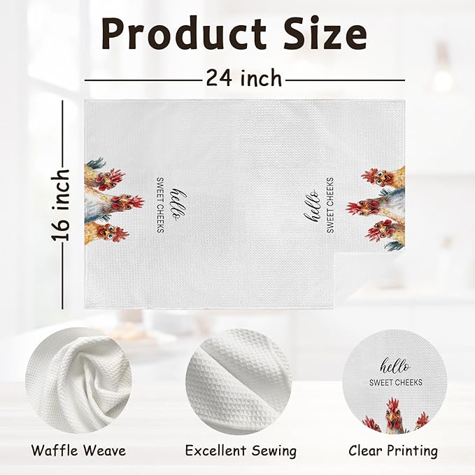 Funny Chicken Rooster Gifts Kitchen Towels and Dish Towel, Hello Sweet Cheeks Bathroom Decor, Rooster Decor Hand Towels, Chicken Decorative Dish Tea Hand Towel for Bathroom Kitchen, 16x24