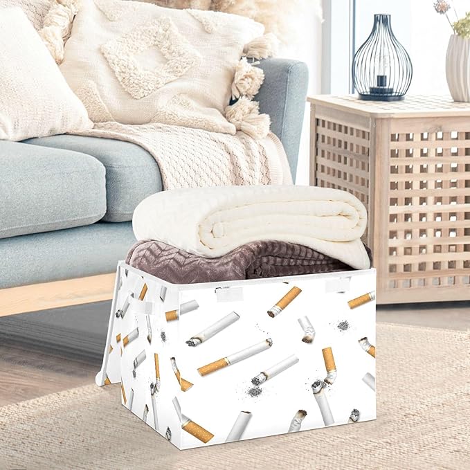 Scattered Smoke Pattern Storage Bins with Lids Foldable Storage Basket with Handles Collapsible Large Fabric Organizer Containers for Clothes Shelves Closet Office Home