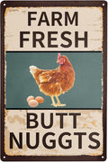 Vintage Metal Tin Sign Chicken Coop Signs for Farm Fresh Butt Nuggets Sign Funny Chicken Egg Sale Outdoor Decorative Wall Art Signage Rustic Primitive Farmhouse Country Yard Market Decor 8”x12”