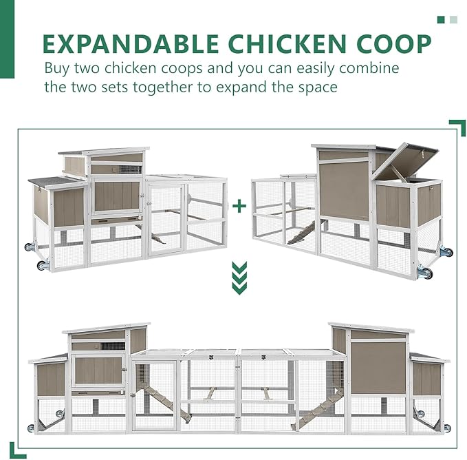 79"L Large Chicken Coop with Run, Mobile Hen Chicken House with Wheels, Nesting Boxes, UV-Resistant Roof, Indoor Outdoor Rabbit Hutch Poultry Cage for Chickens Duck Bunny with Removable Tray and Ramp