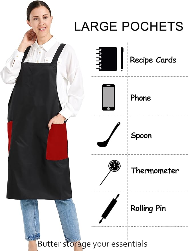 APRONNER Comfortable Water Repellent Cross Back Aprons for Women with Pockets for Cooking Kitchen Baking Adjustable Unisex