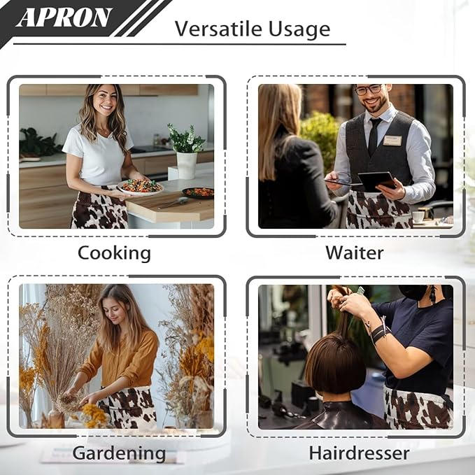 Waistress Apron with Pockets Coffee Waiter Apron Long String Chef Half Aprons for Cooking Kitchen Hairdresser