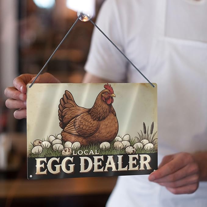 Local Egg Dealer Funny Chicken Coop Sign Farm Fresh Eggs Aluminum Sign Humorous Poultry Farm Decor Gift for Chicken Lovers Rustic Metal Sign 8x12 Inches Style-06