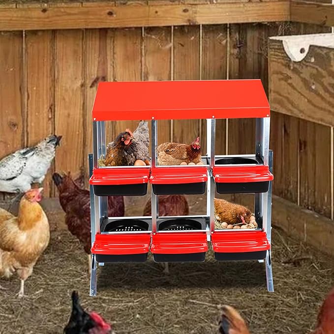 Chicken Nesting Box, 6 Hole 2 Layer Hen Nest Boxes with Legs, Roll Away Eggs Laying Boxes,Cleanable Pull Out Hen Roosting Boxes