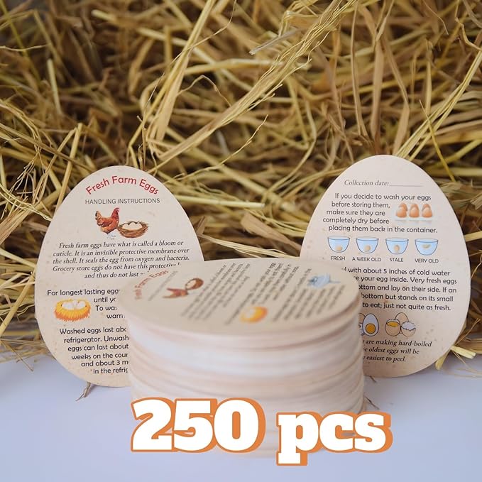 250 Pcs Premium Fresh Farm Egg Handling Instruction Cards - 2.7 X 3.5 Inches - Egg Stamps for Eggs Care Egg Cartons Cheap Bulk - Egg Stamps for Fresh Eggs for Egg Cartons Reusable - Eggs Shape Style