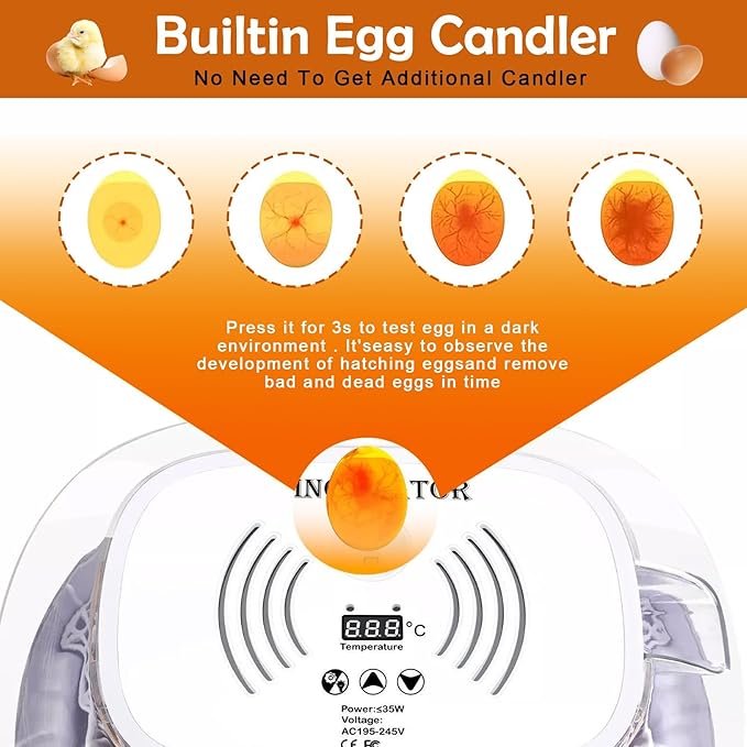 16 Egg Incubator with Automatic Egg Turning and Humidity Control,360 Degree View with Clear Window, Incubators for Hatching Eggs, Chicken, Ducks, Goose, Pigeon, Quail, Parrot