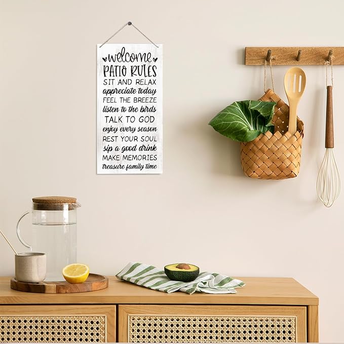 Welcome Patio Rules Sign, Family Sign, Home Patio Decoration, Decorative Wood Hanging Wood Plaque, Home Party Decor, Wall Decor Art, Family Party Decor Ornaments