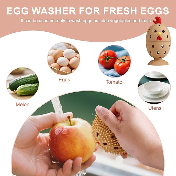Silicone Egg Cleaner for Fresh Eggs, Vegetable and Fruit Scrubber Tool Reusable Cleaning Brush for Egg Washer (Bronze)