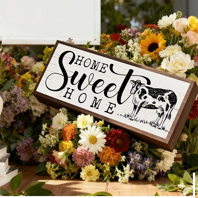 Rustic Home Sign, Sweet Home Decor, Framed Wall Plaque, Farmhouse Decors for Front Door Porch Living Room, Housewarming Decor, Rustic Framed Wooden Sign 9.5x3.1x1 inches