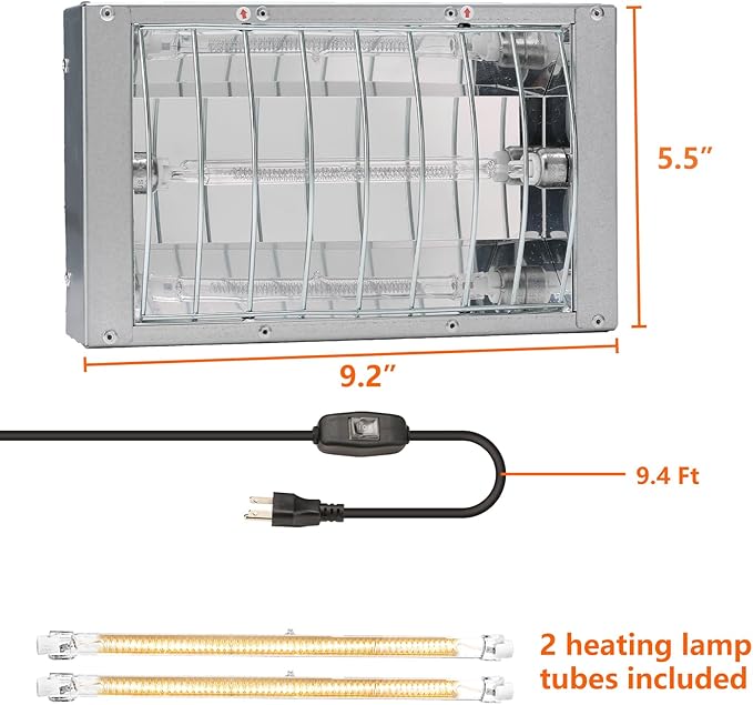 Chicken Coop Heater for Winter, Heat Lamp for Chickens 400W, Chicken Heater for Coop with 2 Heating Settings, for Poultry, Dogs, Pets, Birds, Animals