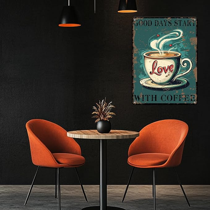 Funny Coffee Metal Tin Signs Good Days Start With Coffee Vintage Wall Decoration Poster For Home Kitchen 12x16 Inch