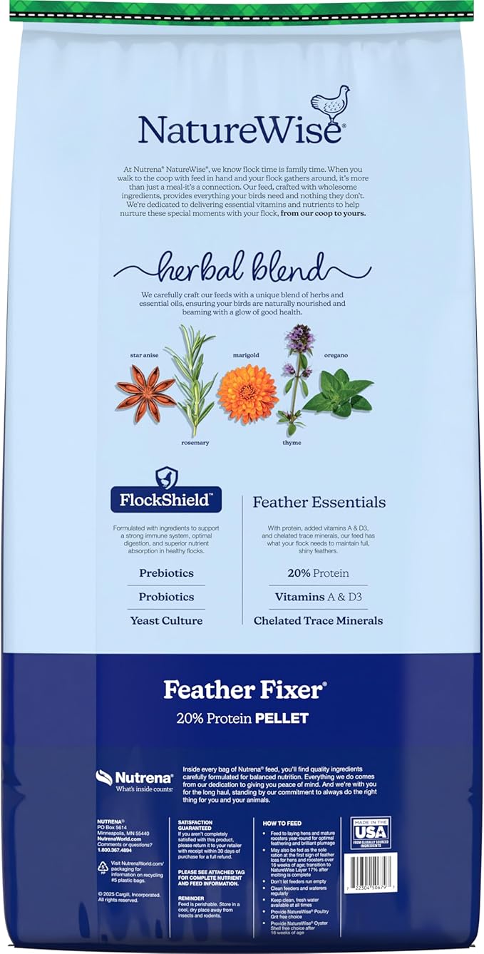 Nutrena NatureWise 20% Protein Feather Fixer, Chicken Food Pellet, Poultry Feed, 40 lbs