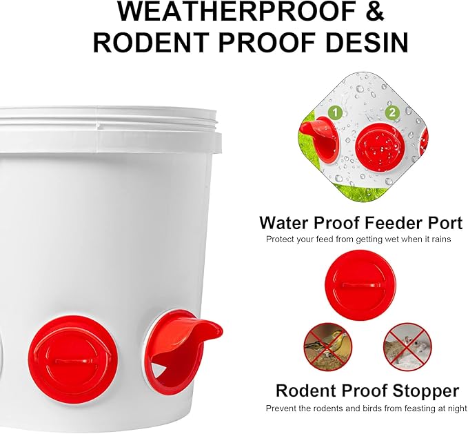 DIY Chicken Feeders No Waste, Automatic Chicken Feeders and Waterer Set, 6 pcs Poultry Feeder 6 Automatic Chicken Water Feeder, Rodent Proof Rain Proof Poultry Feeder Kit for