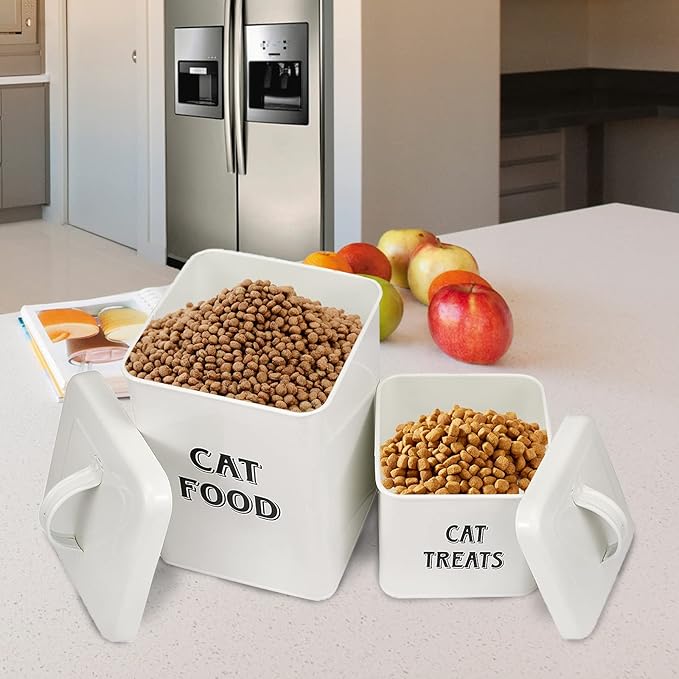 Morezi Cat Food Storage Container Farmhouse Pet Food Treats holder with Lid and Scoop, Perfect Sturdy Canister Tins for Kitchen Countertop, Shelf, Great Gift for Pet Owners - Cat Food