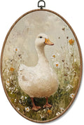 Yorhifa Vintage Duck Wildflower Framed Wall Art, Cottagecore Daisy Floral Duck Oval Wall Art, Rustic Farm Animal Oval Walls Decor, Farmhouse Country Canvas Artwork Hanging Decor, 8.5x11.5 Inch