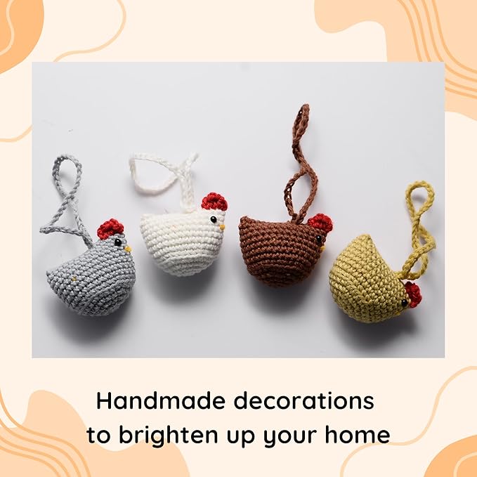 Handmade Crochet Chicken Keychain Set of 4 – Chicken Christmas Ornaments, Funny Stuffed Animal Bag Charm, Car Mirror Ornament, Cute Farmhouse Decor, Gift for Chicken Lovers, Valentine Gifts