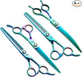 Fenice Peak Green Dog Grooming Scissors Set Straight Thinning Curved and Chunker Shears 4PCS Kit with Simulated Emerald Screw 440C Trimming Shears Durable and Sharp