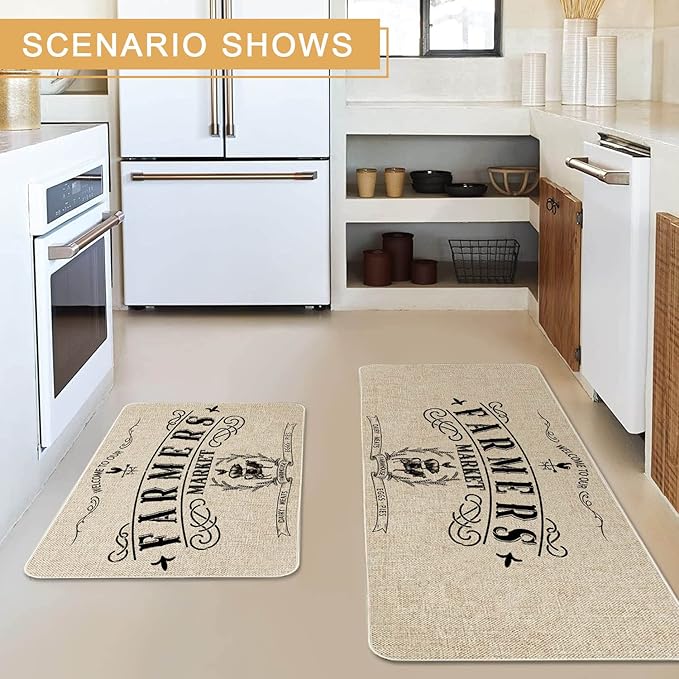 Roszwtit Farmhouse Kitchen Rugs and Mats Set of 2, Farmhouse Kitchen Mat, Seasonal Holiday Cooking Sets Low-Profile Non-Slip Floor Mats for Home Kitchen Decor - 17x29 and 17x47 Inch