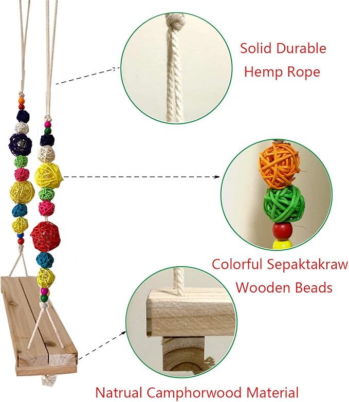 Vehomy Chicken Swing and Perch - Handmade Wood Stand Coop Toy for Hens - Accessories Ladder for Poultry Run - Large Bird Parrot Hen Macaw Rooster Chick Toy