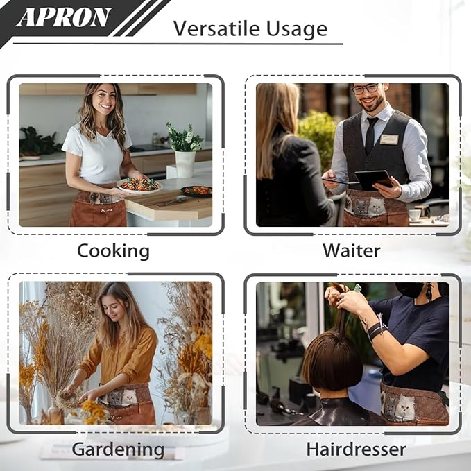Waist Apron with 3 Pockets Waterproof 13 Inch Short Half Waist Aprons Women Men Server Aprons Waitress Waiter Apron