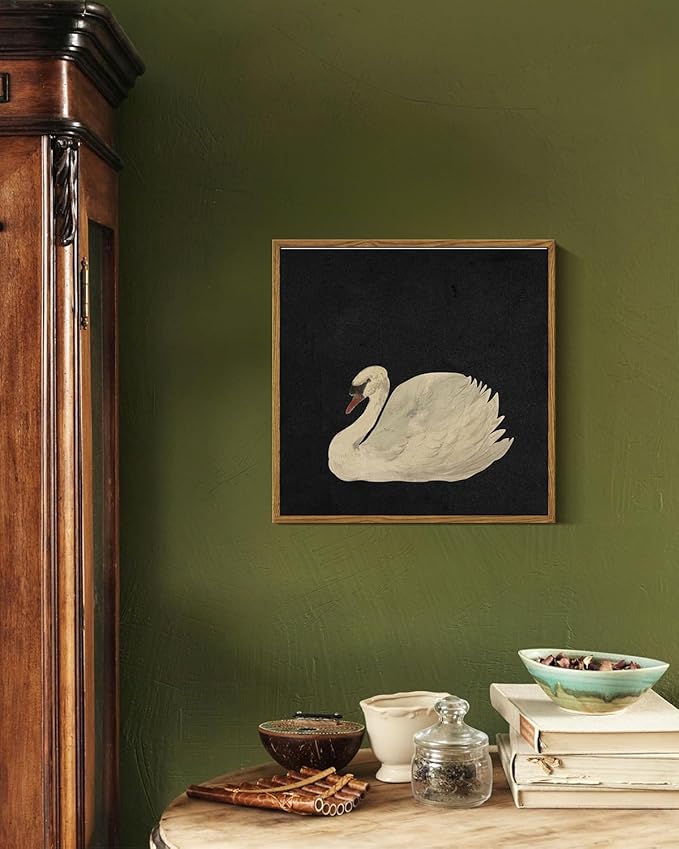 InSimSea Framed Canvas Wall Art Swan Art Framed Wall Decorations, Grace Swan Painting Pictures Rustic Bathroom Wall Decor, Farmhouse Wall Decor for Living Room, Bedroom, Office Decor 12X12in