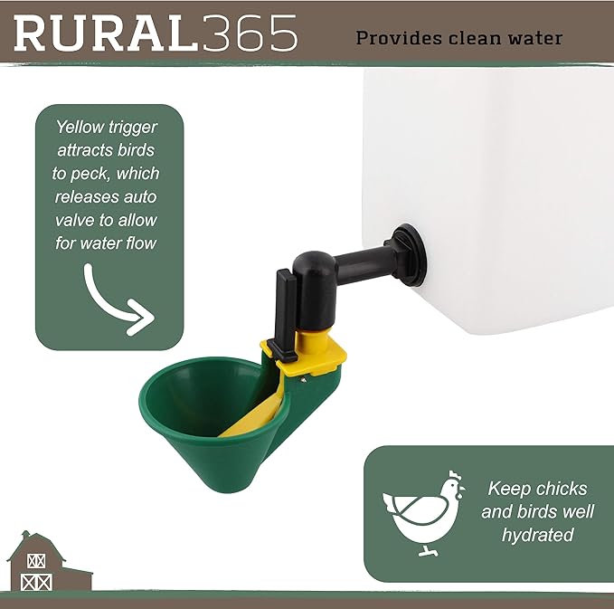 Rural365 Automatic Chicken Waterer System - 1L Green Poultry Watering Cup for Indoor Outdoor Pet Water Dispenser