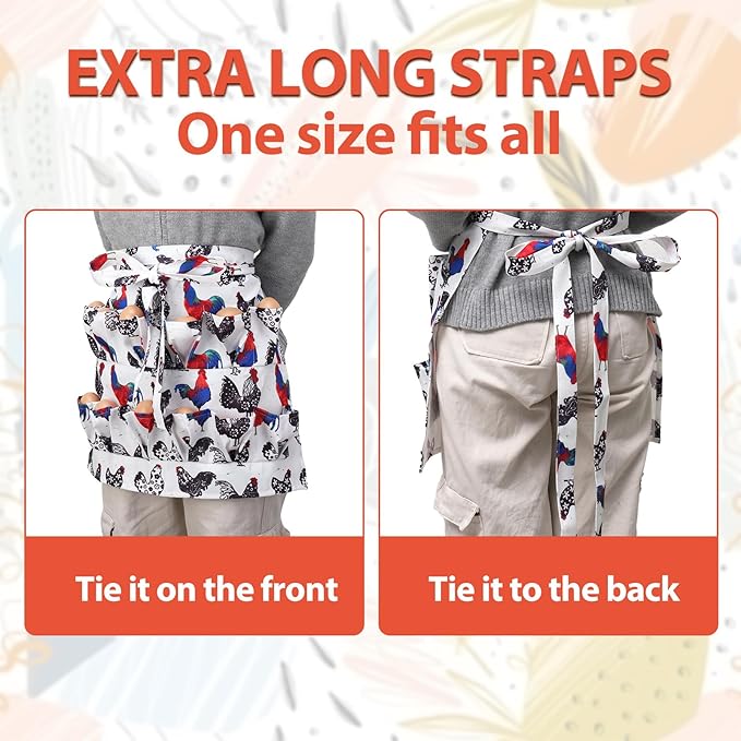 Egg Collecting Apron and Basket, 12 Deep Pockets Chicken Apron and 7 Deep Pockets Basket