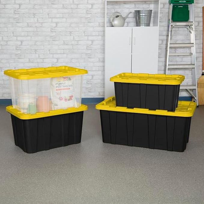 Sterilite 16 Pack Industrial Tote, Plastic Storage Container Bins with Lids, 27 Gallon - Heavy-Duty Organizing Containers for Closet, Bathroom, and Office