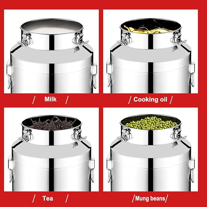Food Storage Canister - Stainless Steel Milk Pail Holder, Airtight Metal Grain Bin with Secure Clamp Cover, Moisture Blocking Preservation Feature, Ideal for Beer Tea Cereal Bean Snack