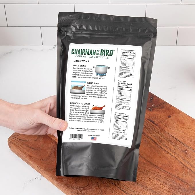 Chairman of the Bird Gourmet Turkey Brine and Rub Kit – Premium Brine Mix, Custom BPA-Free XL Brine Bag and 2 Turkey Rub Seasonings – All Natural Gluten-Free Non-GMO No MSG, 16 Ounces