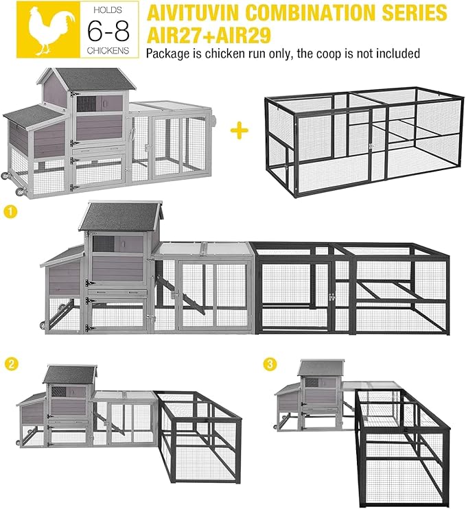 Aivituvin Expandable Mobile Chicken Coop with Wheels for 4–6 Chickens, Reinforced Nesting Box, Full-Cover UV Roof, Weatherproof Outdoor Hen & Duck House with Metal Tray, 77" L x 33.3" W x 46.5" H