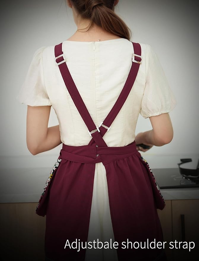 Kitchen Aprons for Women with Pockets Cute Vintage Chef Pinafore Apron for Gardening Cooking Baking Painting