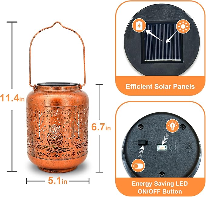 Owl Solar Lanterns Outdoor Waterproof Owl Gifts for Women Hanging Metal Solar Lights Outside Garden Ornament for Yard, Patio,Pathway Landscape,Mothers Day Gifts for Mom,Grandma