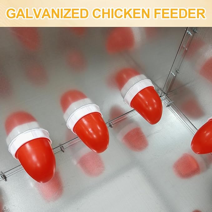 Automatic Chicken Feeder Large Capacity 85lbs Metal Chicken Feeder with Latch & Handle for Chickens, Geese, Ducks, Turkeys, Quails, Weatherproof (6-Port)