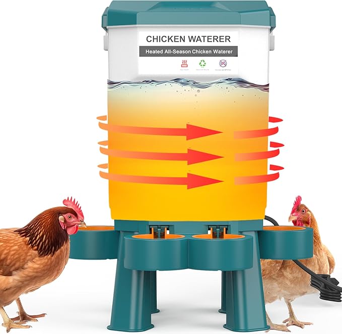 Hanging Heated Chicken Waterer, 3 Gallon Plastic Chicken Water Heater Heated Poultry Drinker, Detachable Legs, Winter and Summer Dual-use, Poultry Water Heater for Chicken Goose Duck - Dark Blue