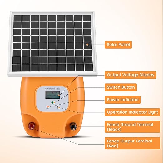 CURECURE Solar Electric Fence Charger with 8100mAh Lithium Battery, 10W Solar Panel, Easy Installation, 6 Miles Range, 1.5 Joules, LED Display, Use for Livestock, Pet, Farm, Garden