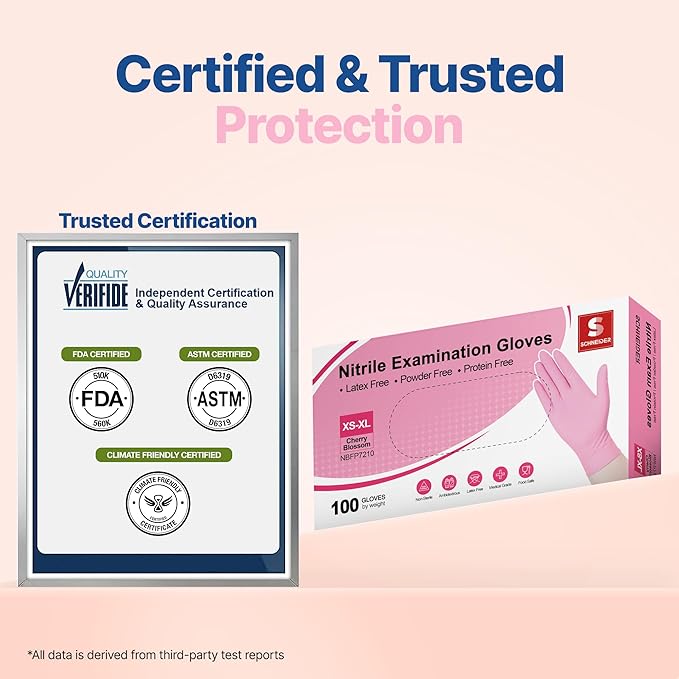 Schneider Nitrile Exam Gloves, 4-mil Medical Gloves Disposable Latex Free, Powder Free, Food Safe Glove for Examination