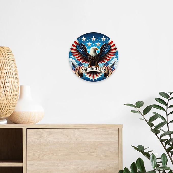 United States 250th Anniversary Round Metal Signs, Patriotic Eagle Home Decor Wall Signs, 1776-2026 America 250th Decorative Wall Signs, Gift for US Citizens