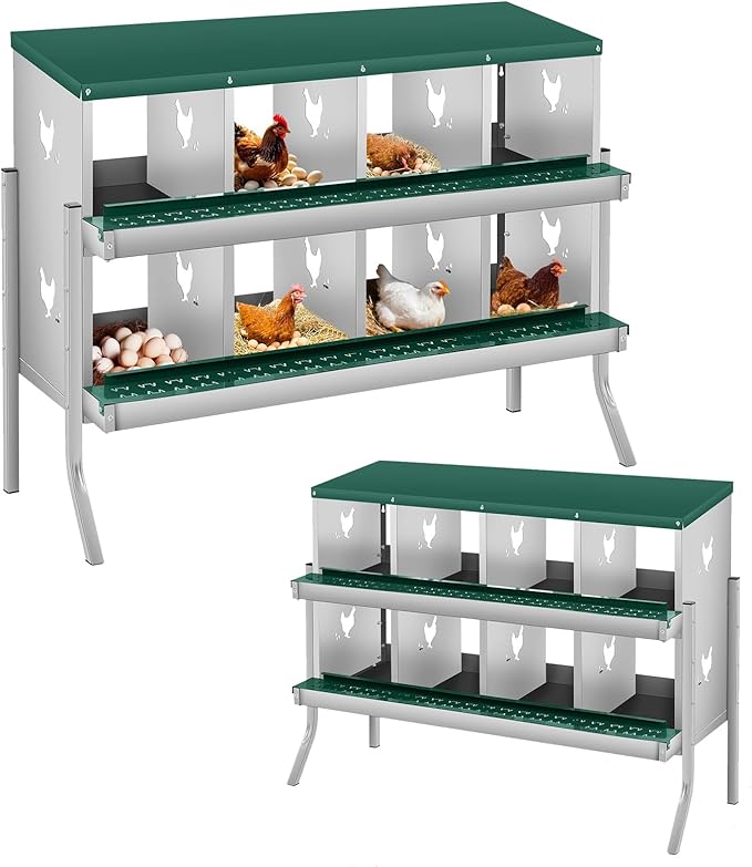Metal Nesting Boxes for Chickens-8 Compartment Chicken Nesting Box for Laying Eggs, Wall Mountable Roll Away Laying Boxes for Hens and Chicken Coop