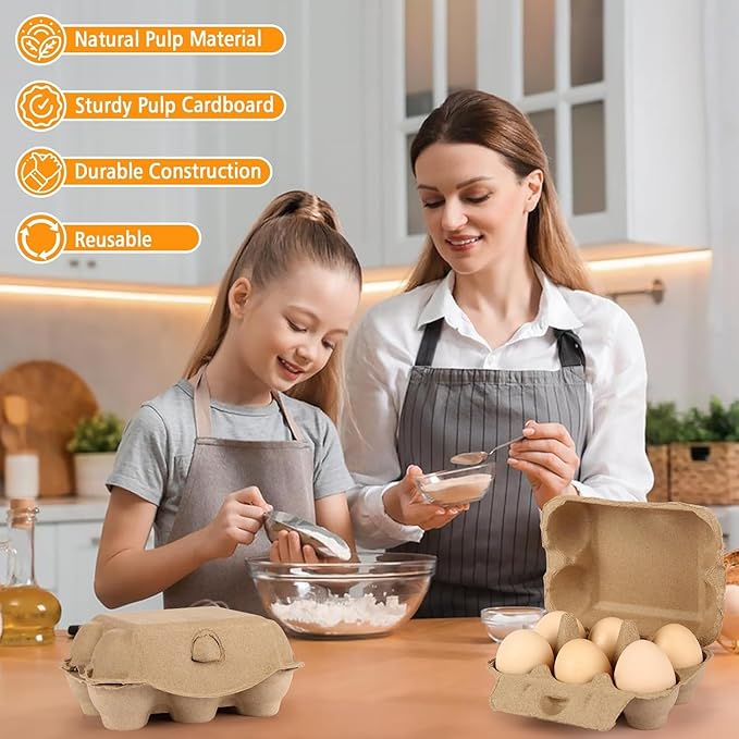 20 Pack Egg Cartons Cheap Bulk, 6 Count Egg Storage Containers Holder, Sturdy Natural Pulp Material Perfect for Storing Extra Eggs，Blank Natural Pulp Carton for Chicken Eggs Reusable