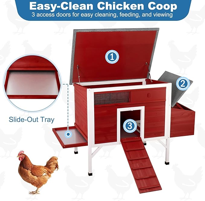 Outdoor Chicken Coop Weatherproof Wooden Hen House Small Animal Pet Hutch with Asphalt Roof Elevated Legs Removable PVC Layer Above Nest Box Pull-Out Tray